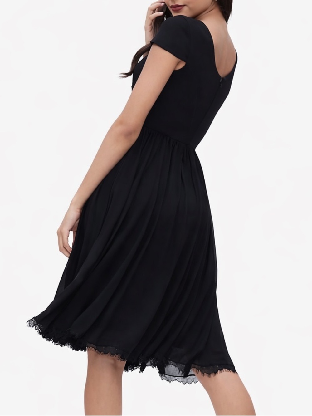 🆕🖤Dress The Population Black Fit & Flare Dress Lace Hem Cocktail Dress Size S - Picture 3 of 15